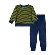 Sleep On It Toddler Boys 2-Piece Velour Pajama Sets- Stripes, Green \u0026 Blue Pajama Sets for Toddler Boys, Size 3T